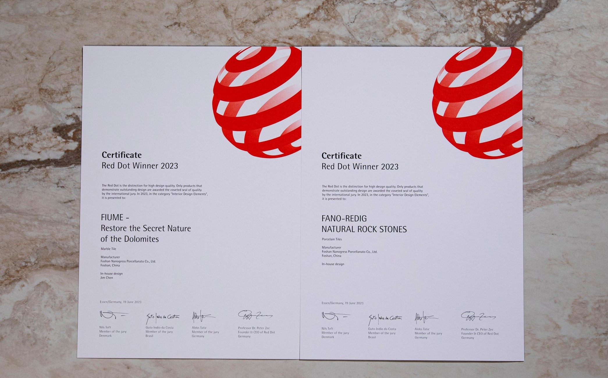 Премия IF Design Award 2023 и Red Dot Award 2023 за коллекции FANO 90x180 и FUIME 90x180  
