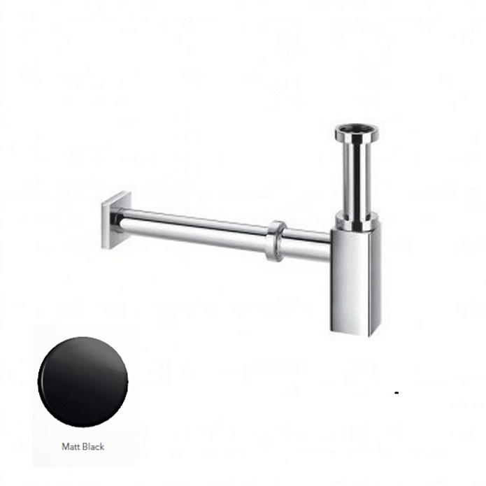 Сифон бутылочный квадратный латунный черный матовый