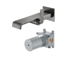 Stream Смеситель для раковины 21 см встраиваемый в стену сталь брашированная (SmartBox в комплекте)