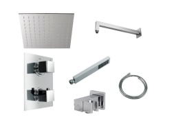 Square Комплект для душа (верхний душ+кронштейн+ручной душ+держатель+гибкий шланг+смеситель термостатический) хром