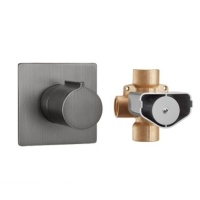 Stream Вентиль запорный с дивертором встраиваемый в стену 3 выхода (2*1/2; 1*3/4) сталь брашированная (Встроенный элемент в комплекте)