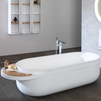 Aro Ванна 80x195 см крион с отделкой деревом белый/белый/бежевый кант