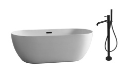 Lounge Комплект для ванны (ванна+смеситель напольный+корпус для установки+сифон-водослив) белый/черный