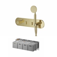 Ascend Смеситель термостатический на два выхода с ручным душем и гибким шлангом (внутренняя часть в комплекте) латунь брашированная