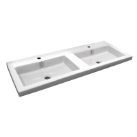 Square Раковина 121,5х46х19 см подвесная с двойным углублением, сливом и креплениями белая