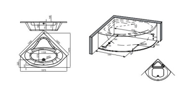 Marne Corner Ванна 140x140 см угловая комплектация Fusion на каркасе с закрывающей панелью белая