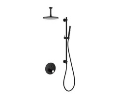 Moonlight Душевой комплект (верхний душ+кронштейн+ручной душ+стойка+смеситель термостатический 2*GoClick-V+гибкий шланг PVC 150 см) черный матовый