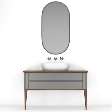 Liem Комплект мебели 122 см (тумба со столешницей+ножки+раковина+зеркало) серый/орех